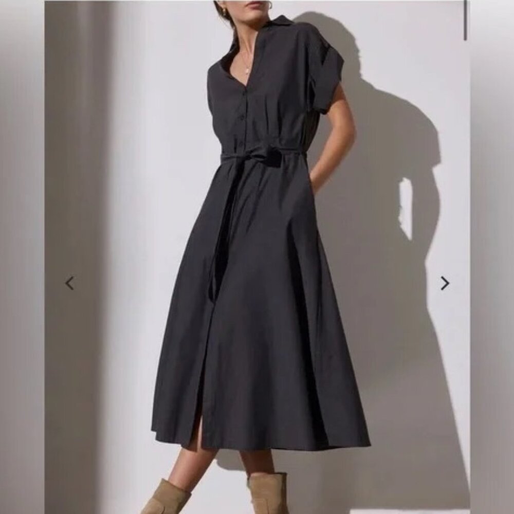 Brochu Walker The Fia Belted‎ Cotton Blend Midi Shirt Dress M